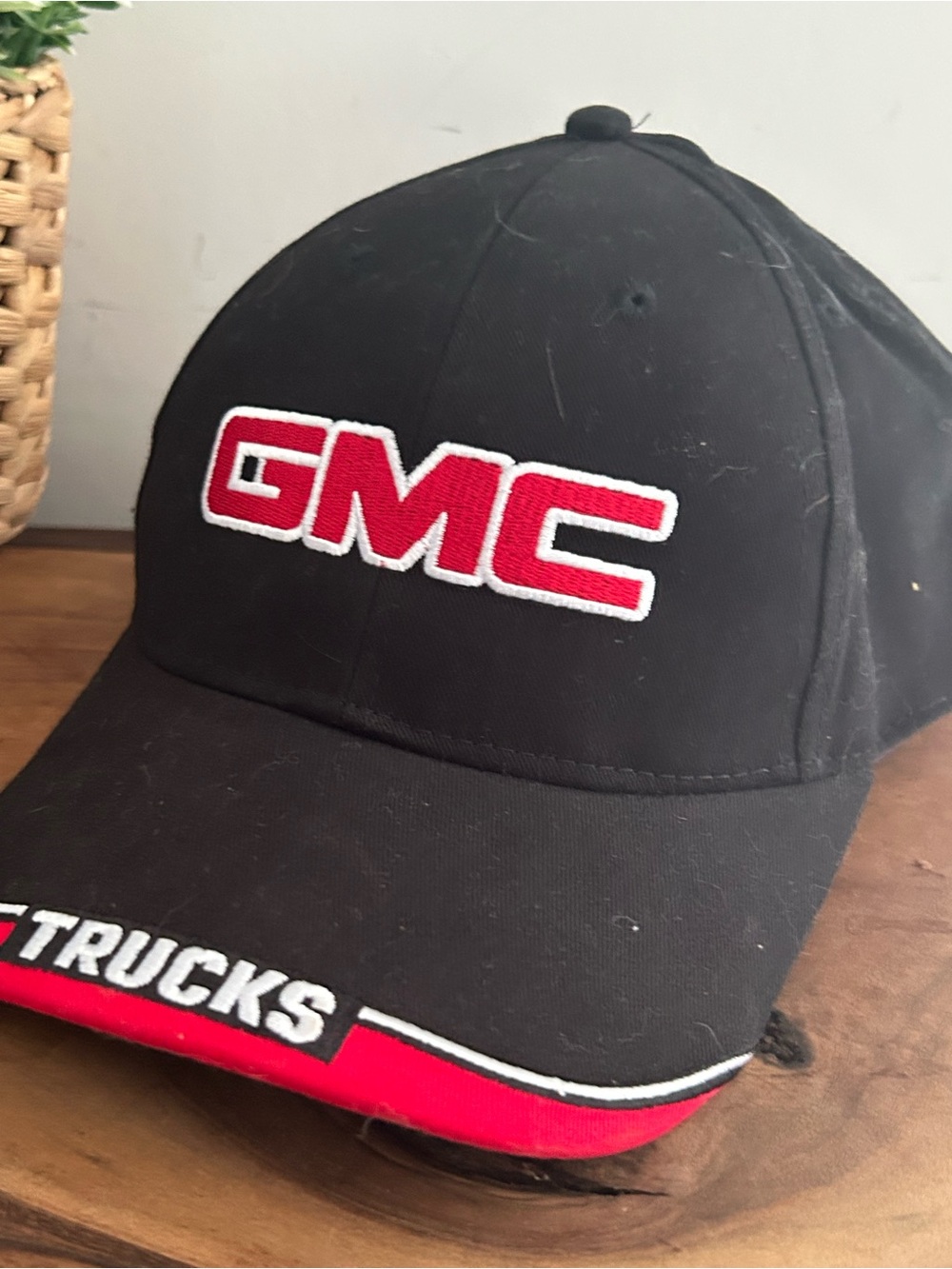 GMC Trucks Embroidered Black Baseball Cap with Red Accents